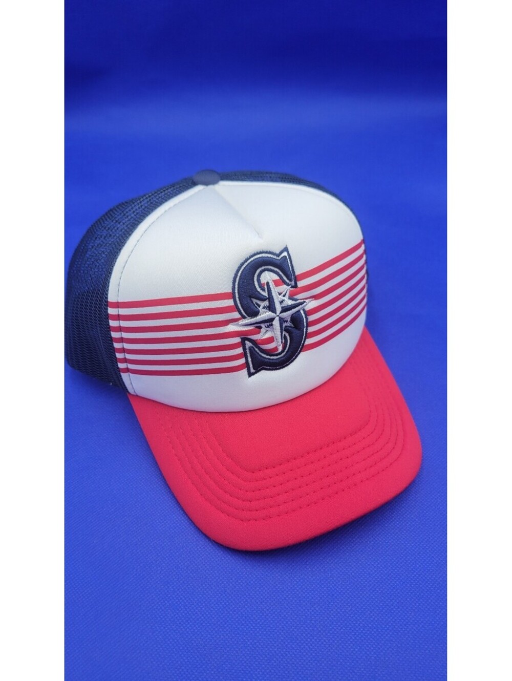 Melonwear Seattle Mariners Trucker Hat with Red Brim and Navy Mesh